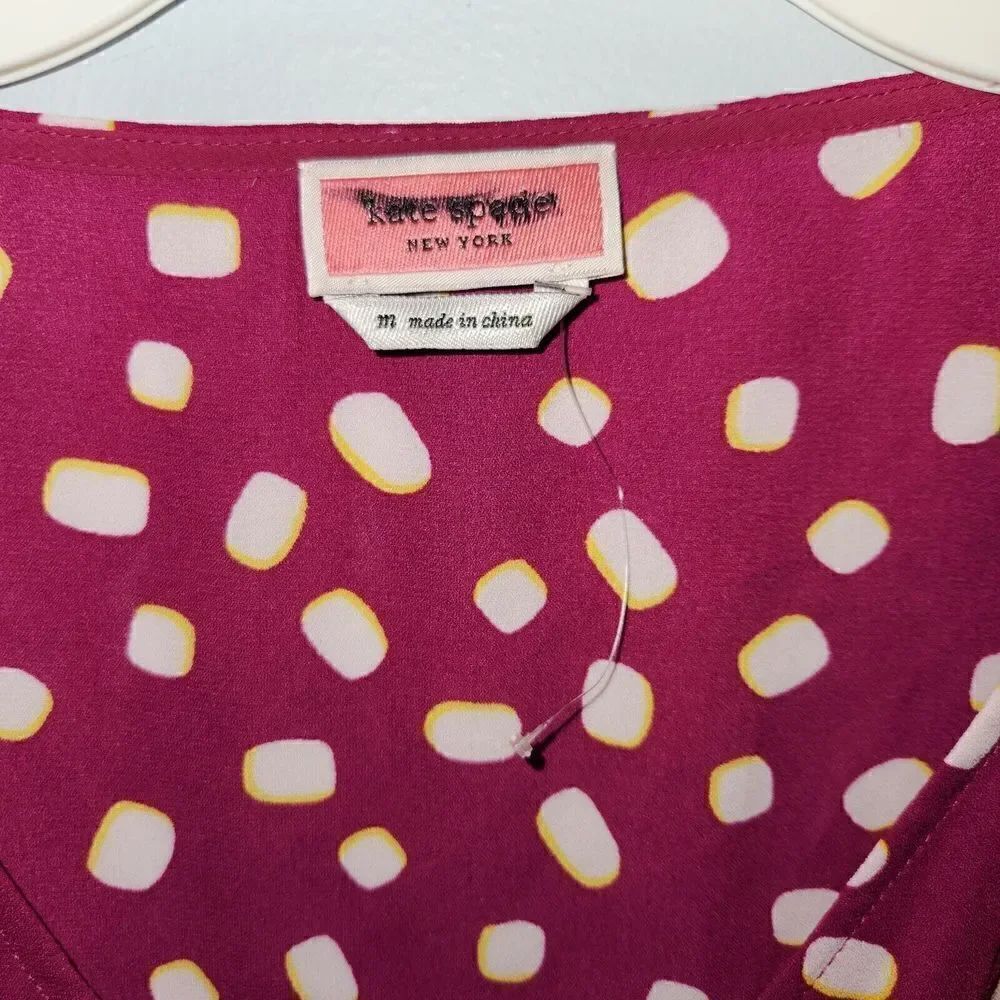 Kate Spade Mallow Dot Ruched Sleeve Top Sz M Berry White NWOT - Picture 3 of 5